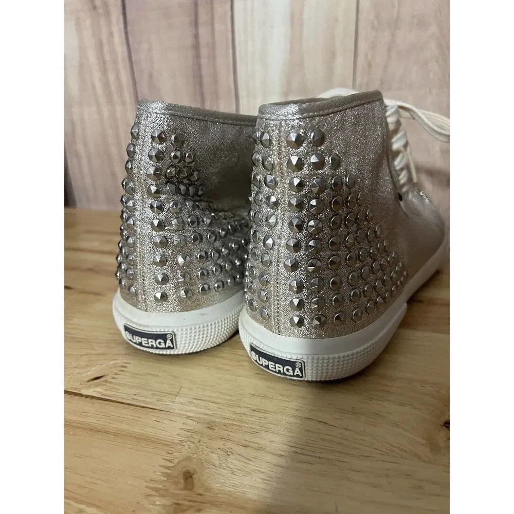 Superga Womens 9 US High Tops Silver Glitter Studded lace up
